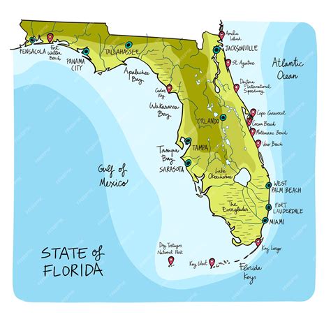 Overzichtskaart van Florida met de belangrijkste steden en attracties