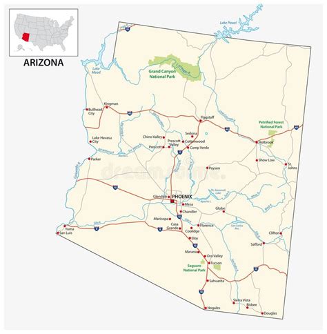 Een kaart van Arizona met de route van de White Mountains naar Douglas gemarkeerd.