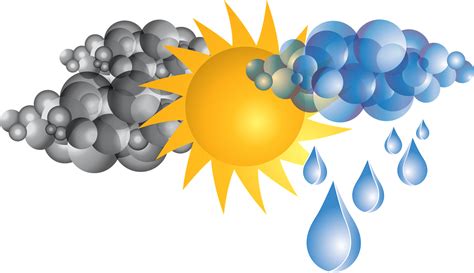 Infographic met weersymbolen voor zon, wolken en regen, met bijbehorende temperaturen