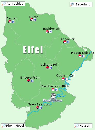 Kaart van de Eifel regio met de locatie van Landal Eifel Prümtal en omliggende steden
