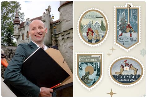 Een vel met de tien Efteling-sprookjespostzegels, ontworpen door Sander de Bruijn.