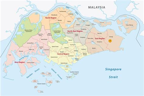 Kaart van Singapore met de locaties van bagageopslagpunten van verschillende aanbieders.