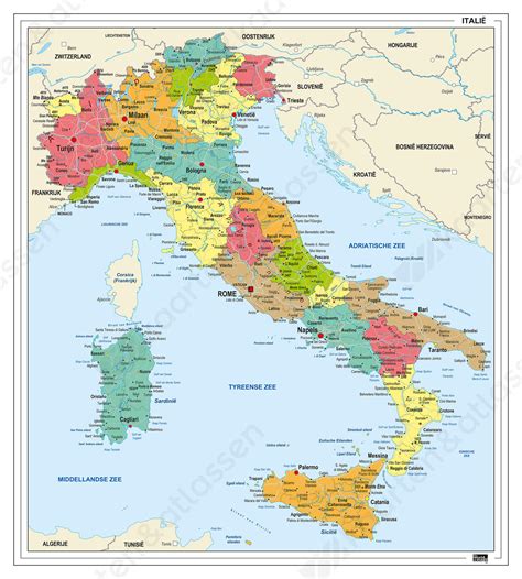 Kaart van Italië met de belangrijkste toeristische regio's