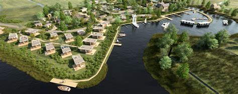 Artistieke impressie van een nieuw luxe vakantiepark in ontwikkeling