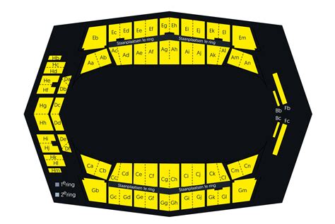 Gedetailleerde plattegrond van Rotterdam Ahoy, met aanduiding van zalen, horeca en faciliteiten