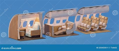 Visualisatie van verschillende vliegtuigstoelen in verschillende reisklassen.