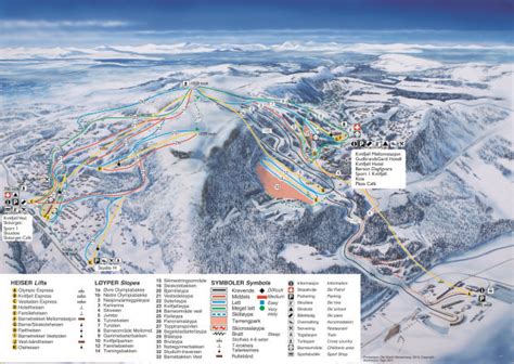 Kaart van de pistes in Kvitfjell met aanduiding van moeilijkheidsgraden en liften