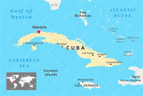 Kaart van Cuba met de locaties van de belangrijkste luchthavens.