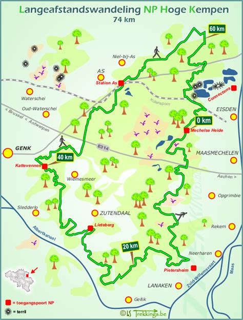 overzichtskaart van het Nationaal Park Hoge Kempen met de ligging van Landal Mooi Zutendaal