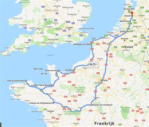 Kaart met routes en bestemmingen