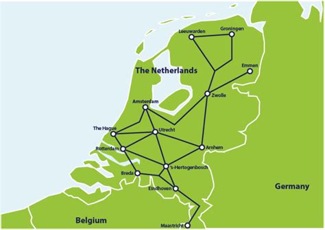 Infographic met de belangrijkste Duitse steden met directe treinverbindingen naar Bergen auf Rügen.