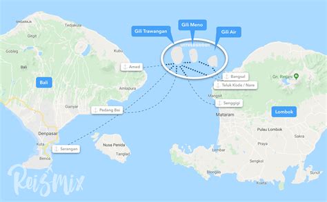 Overzichtskaart van de Gili-eilanden