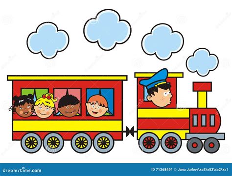 Illustratie van kinderen die instappen in een trein.