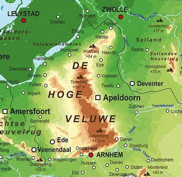 een kaart van de Veluwe met daarop de locatie van Harderwijk en het Veluwemeer