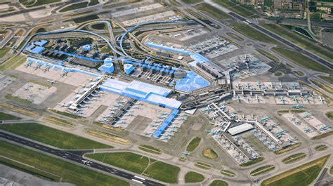 Impressie van de toekomstige uitbreiding van Schiphol met een nieuwe terminal