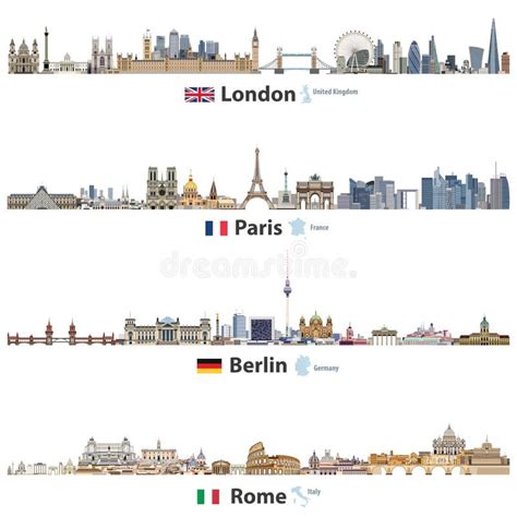 Mozaïek van foto's van de topbestemmingen: Londen, Barcelona, Parijs, Rome en Kopenhagen