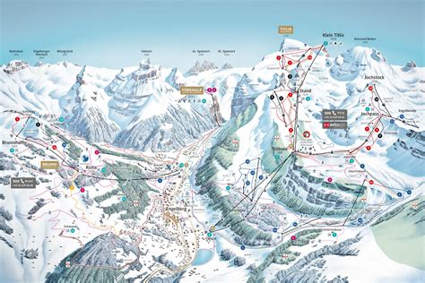 Gezicht op het skigebied Engelberg met besneeuwde bergtoppen en pistes.