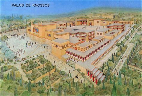 Plattegrond van het paleis van Knossos met de belangrijkste gebouwen en kamers
