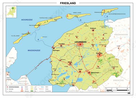 Kaart van Friesland met locaties van vliegtuigcrashes