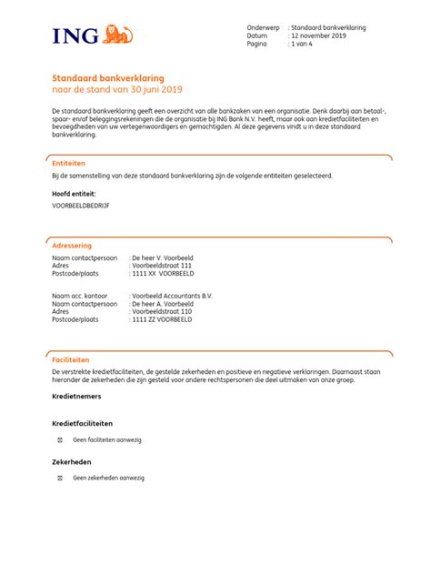 Infographic die de verschillende componenten van een standaard bankverklaring voor bedrijven toont.