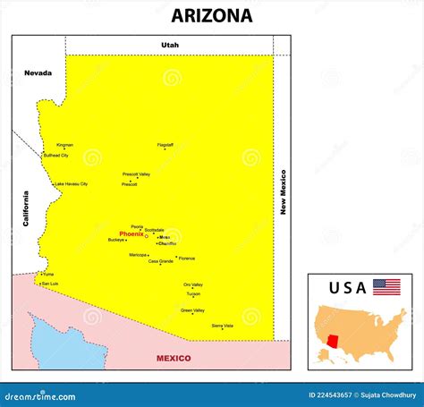 Kaart van Arizona met de belangrijkste steden en luchthavens