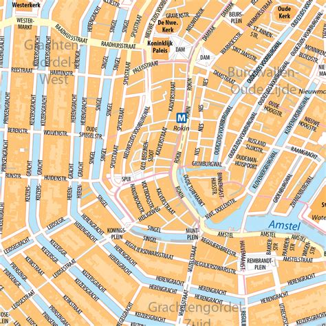 Kaart van Amsterdam met highlights en grachten