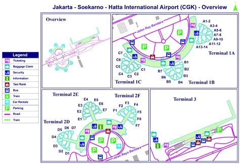 Overzichtskaart van Soekarno-Hatta International Airport met aankomst- en vertrekterminals