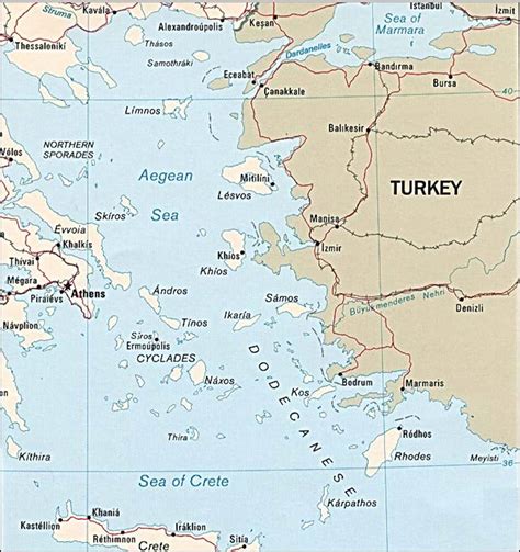 Kaart van de Egeïsche Zee met de locatie van Samos