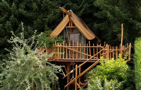 Illustratie van diverse originele accommodaties zoals een yurt, boomhut en pipowagen.
