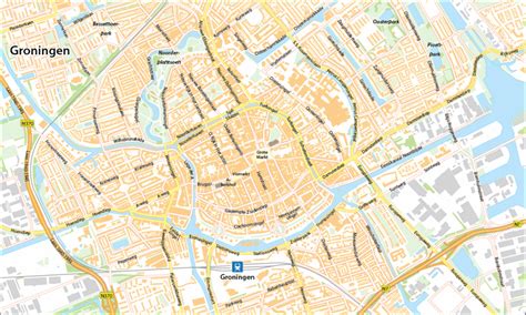 Plattegrond van Groningen met de locatie van Stee in Stad gemarkeerd, nabij het centrum en belangrijke bezienswaardigheden.