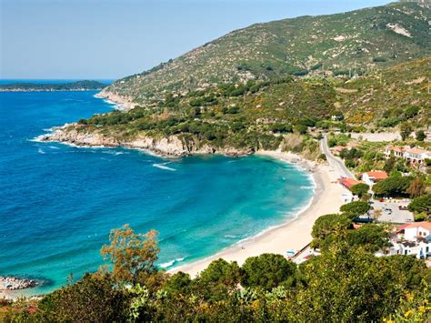 Landschap van Toscane met zonnige stranden en pijnbomenbos