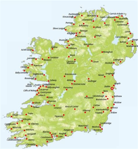 Kaart van Ierland met de locatie van Cork en de luchthaven