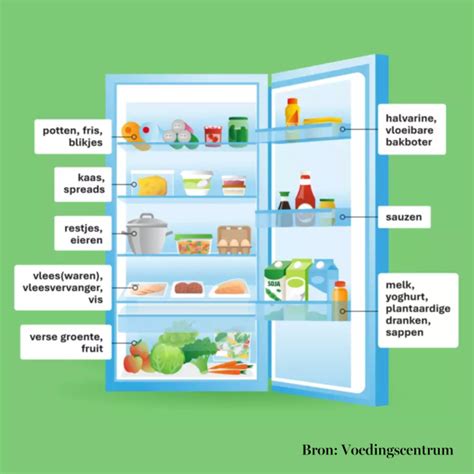 Infographic met de ideale temperaturen voor verschillende soorten voedsel in de koelkast.