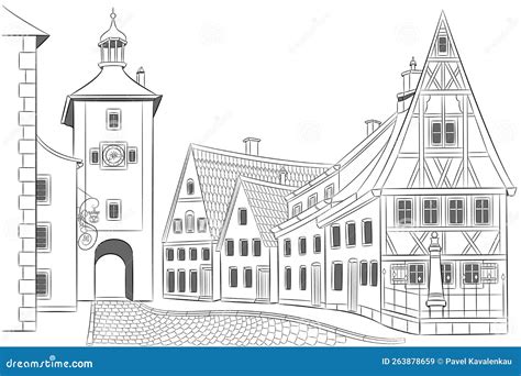 Illustratie van een middeleeuws gebouw in Zutphen of Deventer