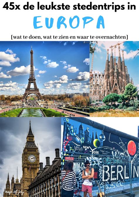 Overzichtskaart van Europa met populaire stedentrip bestemmingen