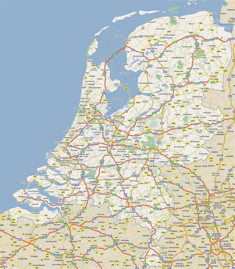 Kaart van Nederland met de route van Schiphol naar het centrum van Amsterdam, en andere populaire steden