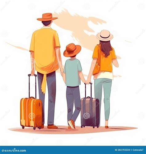 Illustratie van een gezin dat zorgeloos op reis gaat met een kaart en koffers