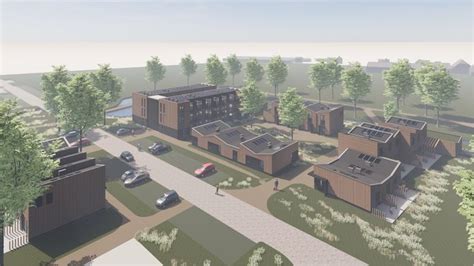 Artistieke impressie van een van de vakantiewoningen in het Nordic Nature park, geïntegreerd in het landschap.