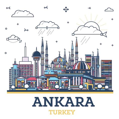 Illustratie van de skyline van Ankara met historische en moderne gebouwen
