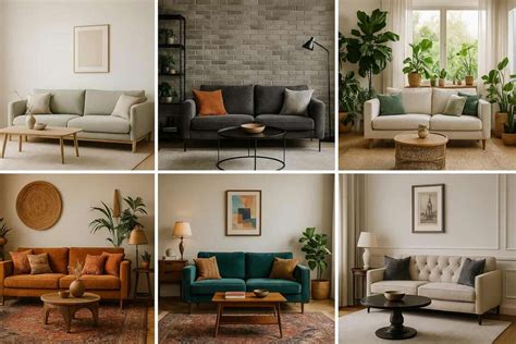 Collage van verschillende interieurstijlen voor caravans: boho, Scandinavisch, retro, met nadruk op kleurgebruik en textiel.