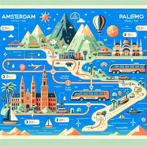 Infographic met de reistijden en afstanden van ADB naar diverse bestemmingen