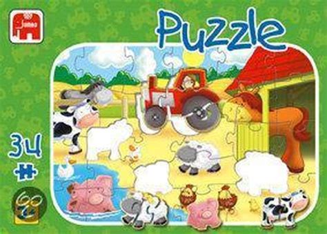 Gedetailleerde afbeelding van de boerderij vloerpuzzel met diverse voertuigen