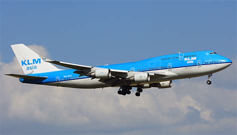 Een KLM Boeing 747-400 met winglets, die zorgden voor een verbeterde aerodynamica.