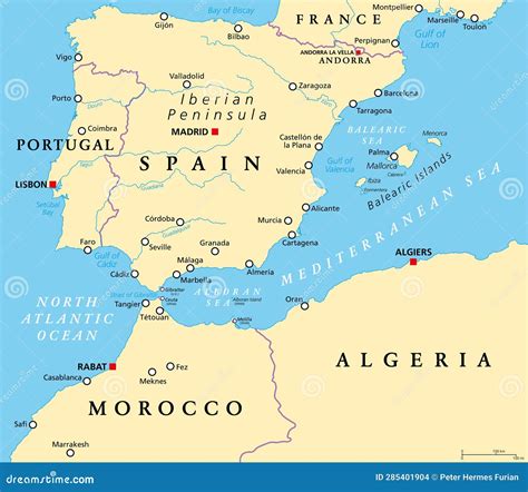 Cartografische weergave van Gibraltar op het Iberisch Schiereiland