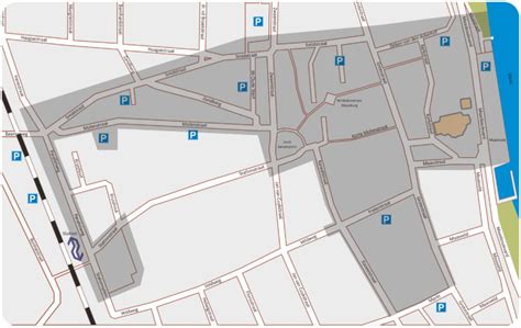 Overzichtskaart van de kermislocaties in het centrum van Cuijk met de verschillende attracties