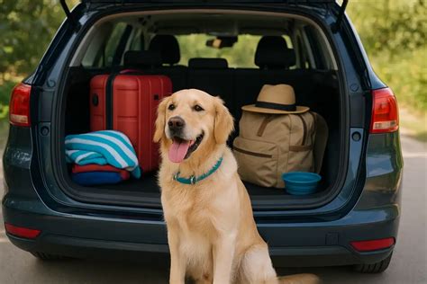 Infographic met tips voor het reizen met een hond (documenten, gezondheid, comfort).