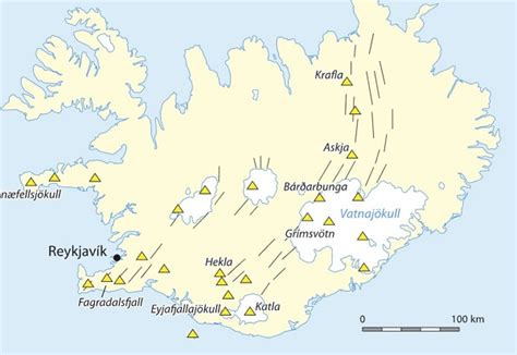 Een kaart van IJsland met de locatie van de Askja vulkaan gemarkeerd