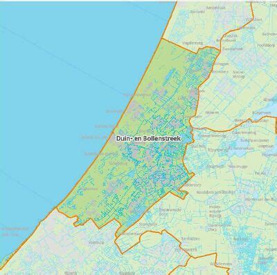 Kaart van de Bollenstreek met de locatie van Duinresort Dunimar en omliggende bezienswaardigheden zoals Keukenhof, Leiden en het strand