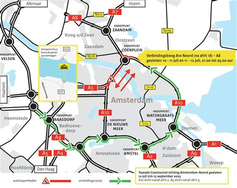 Overzichtskaart van geplande wegwerkzaamheden in de regio Amsterdam