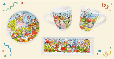 Illustratie van Blond Amsterdam Efteling servies met sprookjesfiguren